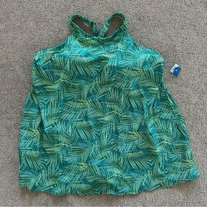 Lands'‎ End Green Leaf Print Women's Swim One Piece Dress Size 24W